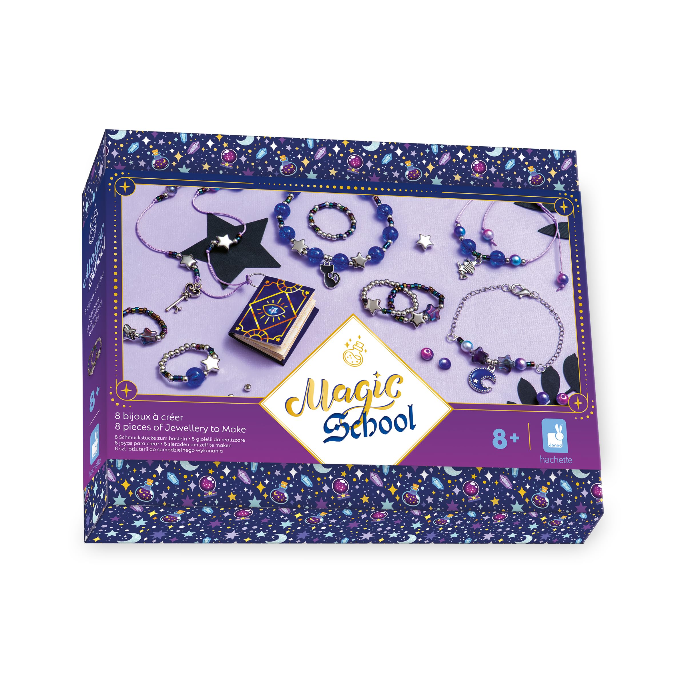 Janod - 8 Jewels to Create - Witches and Wizards Theme - Magic School - 8 Jewels to Create - Children's Creative Leisure Kit - Learning Fine Motor Skills and Concentration - From 8 years old - J09132
