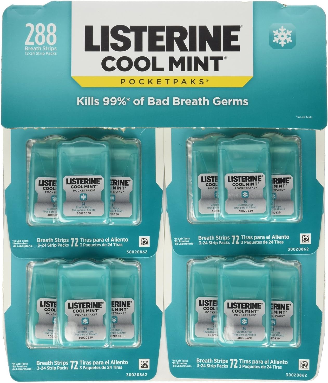 Listerine Cool Mint Pocketpaks Breath Strips Kills Bad Breath Germs, 24Strip Pack (12 Pack
