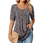 POPYOUNG Women's Tunic Loose Fit Dressy Blouse Ladies Elbow Sleeve Tops Wear with Leggings