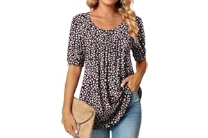 POPYOUNG Women's Tunic Loose Fit Dressy Blouse Ladies Elbow Sleeve Tops Wear with Leggings