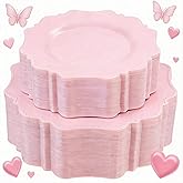 COLOSUS 100 pcs Pink Plastic Plates Set, Nice Disposable Plates,Pink Disposable plates Set for 50 Guest include 50 Dinner Plate 10.5 &50Dessert plates 8.25 for Party,Wedding, Birthday, Valentine's Day