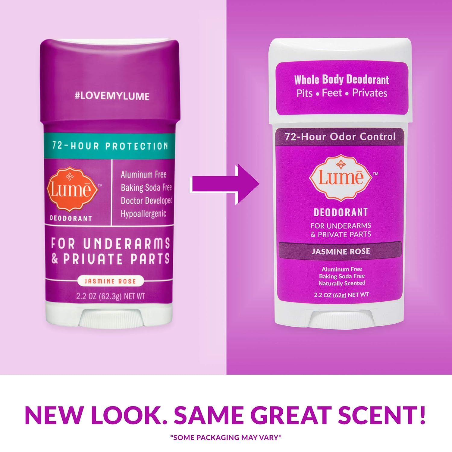 Lume Natural Deodorant - Underarms and Private Parts - Aluminum-Free, Baking Soda-Free, Hypoallergenic, and Safe For Sensitive Skin - 2.2 Ounce Stick (Jasmine Rose) : Beauty