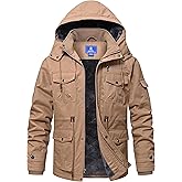Rapoo Men's Winter Jacket Cotton Work Military Jackets Fleece Lined Thick Warm Cargo Coats with Hooded