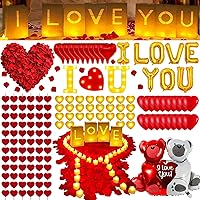 6000+PCS Rose Petals and Candles Set for Romantic Decorations Special Night - I Love You Letters Balloon and 8 Luminary Bags 6000 Rose Petals 48 Heart Candles for Anniversary Valentines Day Proposal