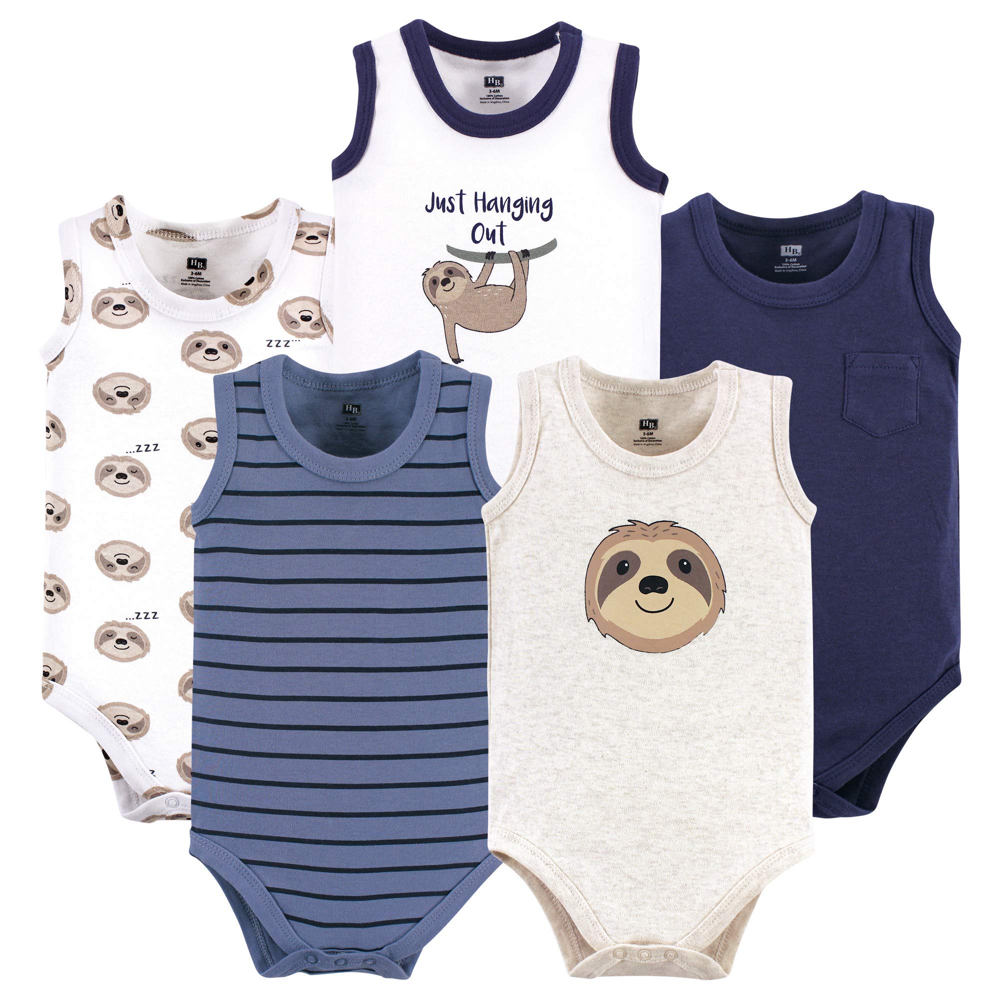 Photo 1 of Hudson Baby Unisex Baby Cotton Sleeveless Bodysuits, Sloth, 3-6 Months