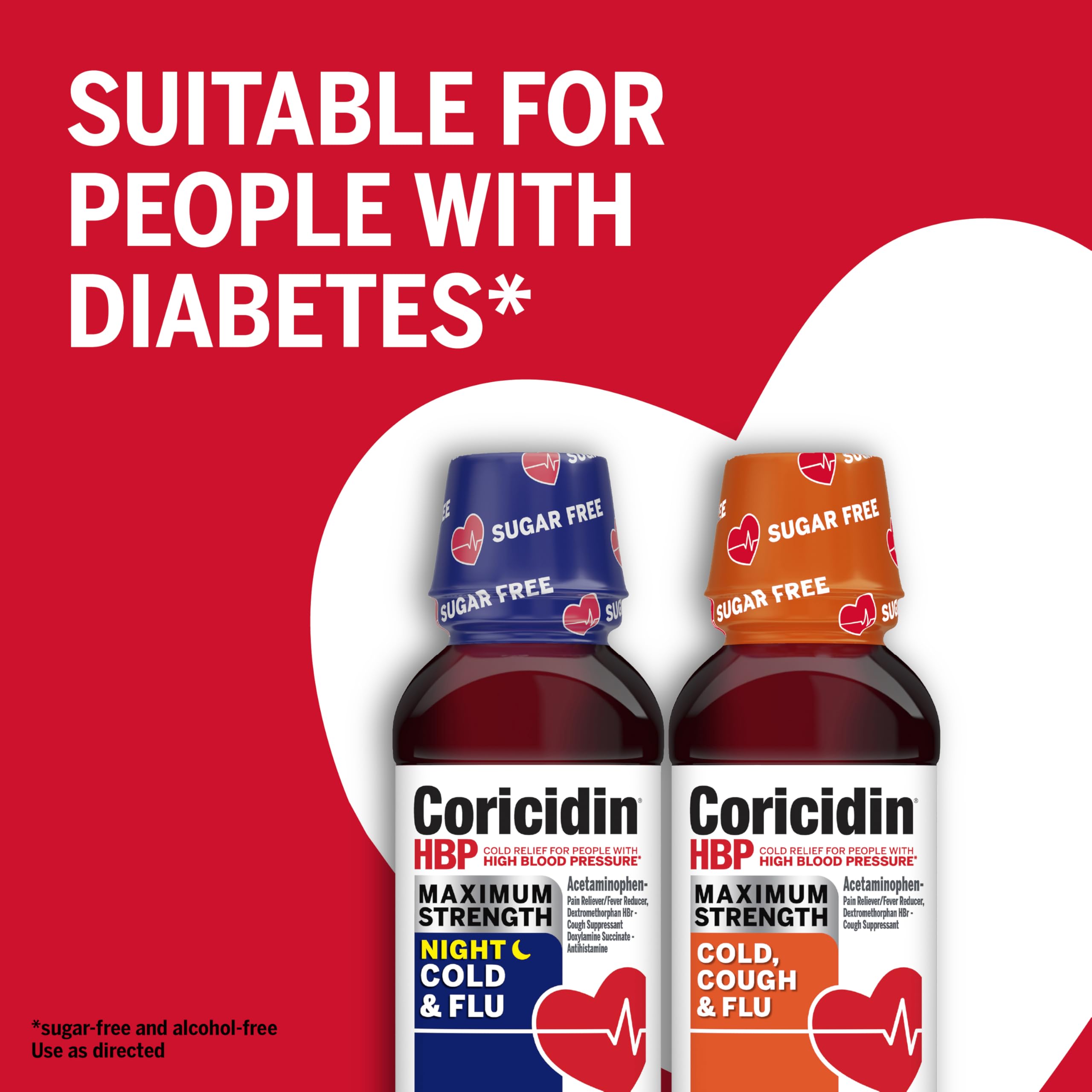 Coricidin HBP Maximum Strength Cold & Flu Day & Night Sugar-Free Liquid Twinpack, Decongestant-Free Cold Medicine for Adults with High Blood Pressure -12 Fl Oz (Pack of 2)