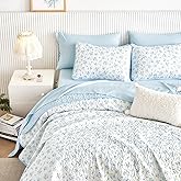 Wake In Cloud - Floral Quilt Set, Coquette Cottagecore Shabby Chic Flower Pattern for Women Teen Girls, Reversible Lightweight Bedspread Coverlet, 3 Pieces, White Blue, Twin/Twin XL Size