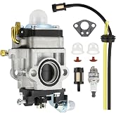 2-Stroke Carburetor Kit, Replacement for 43cc 47cc 49cc 50cc 52cc Engines, Compatible with Tillers, Auger, Mini Pocket Bikes, ATVs, Quads; Includes Fuel Line, Primer Bulbs, Gasket &amp; Spark Plug