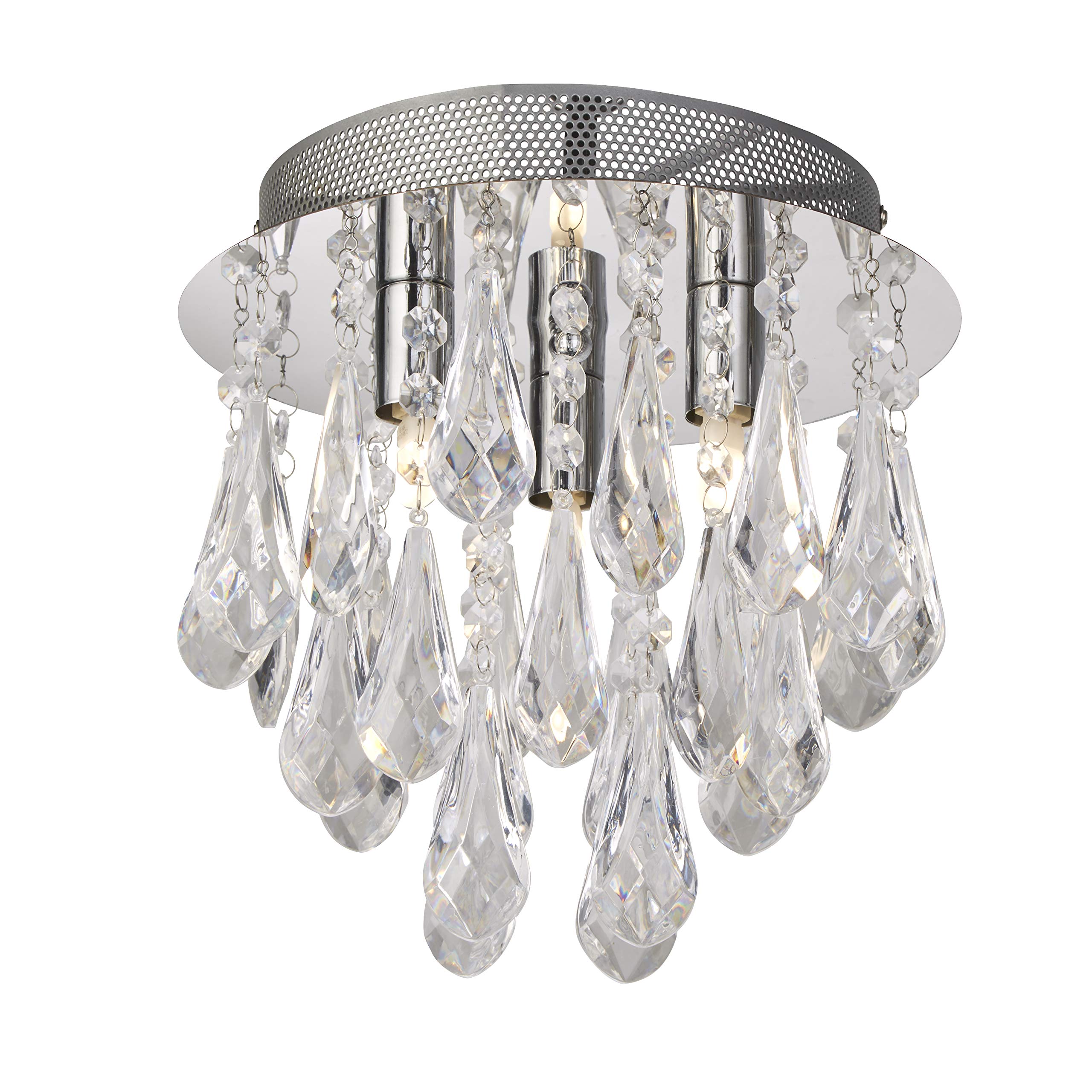 Lighting Collection 3 Light Chrome Flush Ceiling Light with Clear Acrylic Crystal Drops, 700758