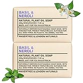 Wavertree & London Basil & Neroli Scented Natural Soap Bars (2 Bars), 7oz Moisturizing French Triple Milled Soap enriched with shea butter - Plant Oil Bath & Body Soap Bars [100% Naturally derived]