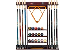 Billmart Pool Stick Holder Wall Mount, 8 Cues Solid Wood Billiard Pool Cue Rack, Pool Table Accessories (Mahogany)