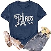 sallrue Paris Shirts for Women Travel in France T-Shirts Paris Vacation Shirt Eiffel Tower Bonjour Tee Tops