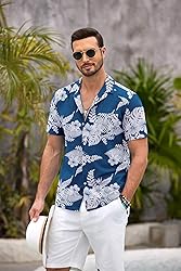 COOFANDY Mens Hawaiian Shirt Short Sleeve Floral