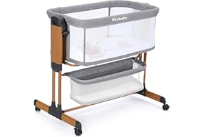 Ezebaby 3-in-1 Baby Bassinet, Rocking Baby Bassinets Bedside Sleeper, Adjustable Portable Crib for Newborn Infant with Wheels Storage Basket and Mesh Sides