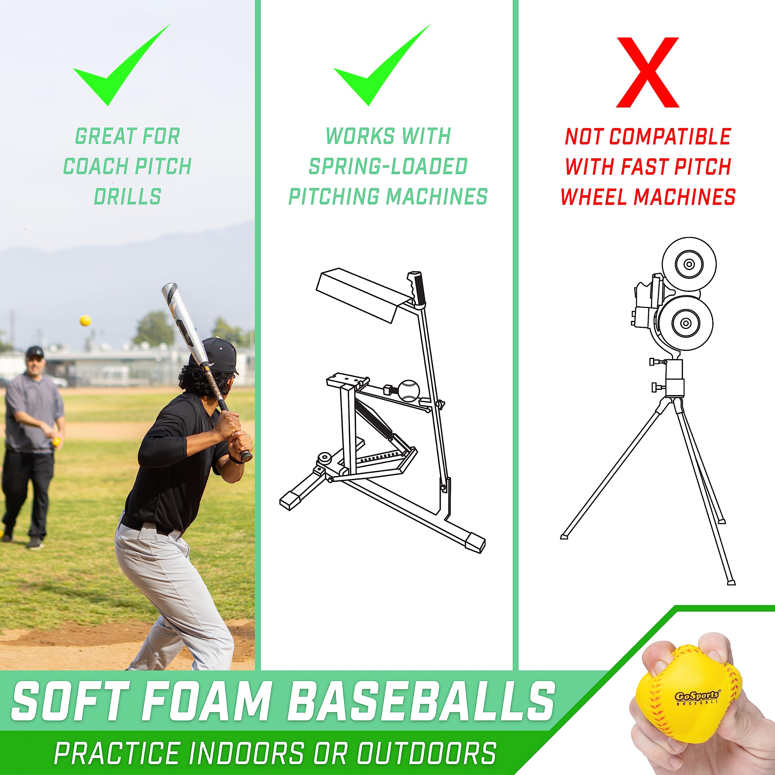 GoSports Foam Training Baseball 12 Pack - Regulation Size Foam Baseballs for Soft & Safe Throwing, Catching and Batting Practice