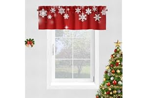 YOSTEV Valance Curtains for Kitchen Windows, Red Sparkle Snowflake Christmas Velvet Window Valances, Winter Window Treatment Rod Pocket Valance for Bedroom Bathroom Cafe Room 52x18 inch