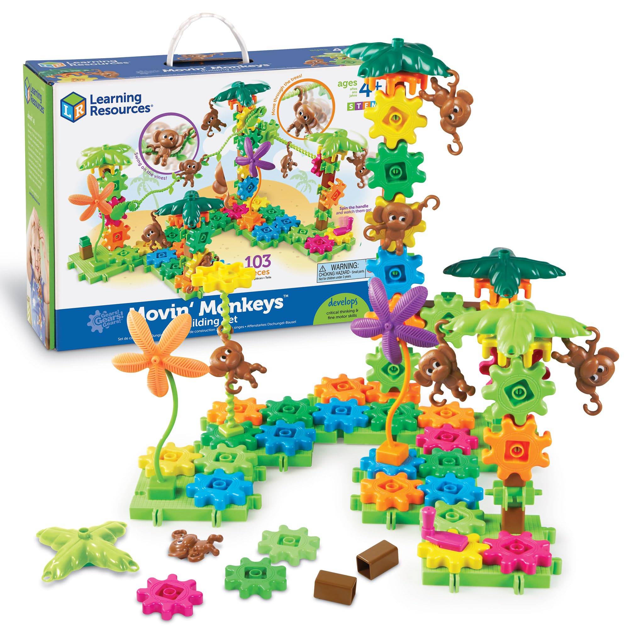 Learning Resources Gears! Gears! Gears! Movin’ Monkeys, Gears & Construction Toy, STEM Toys, Gears for Kids