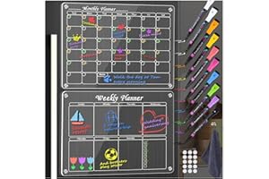 MAGXCENE 2 Pack Acrylic Magnetic Dry Erase Board for Fridge, Magnetic Calendar Whiteboard for Refrigerator with 10 Markers, Menu Board Weekly Monthly, Meal Planner, Clear Planning Notepad