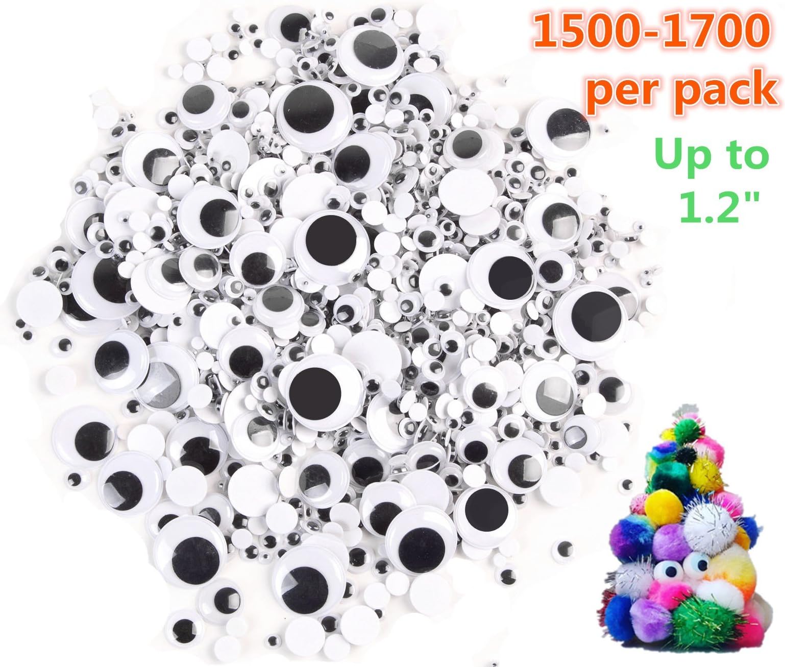 JOXOLO 1200 Pcs Wiggle Googly Eyes with Self-Adhesive Diameter Range from 4mm-30mm for DIY Craft Masking