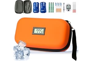 FUINMER 24-Hour Insulin Cooler Travel Case TSA Approved Medication Diabetic Cooler for Daily Life Trip with Thermometer Temperature Display Refrigerated Medicine Organizer Bag Includes 2 Ice Packs(Orange)