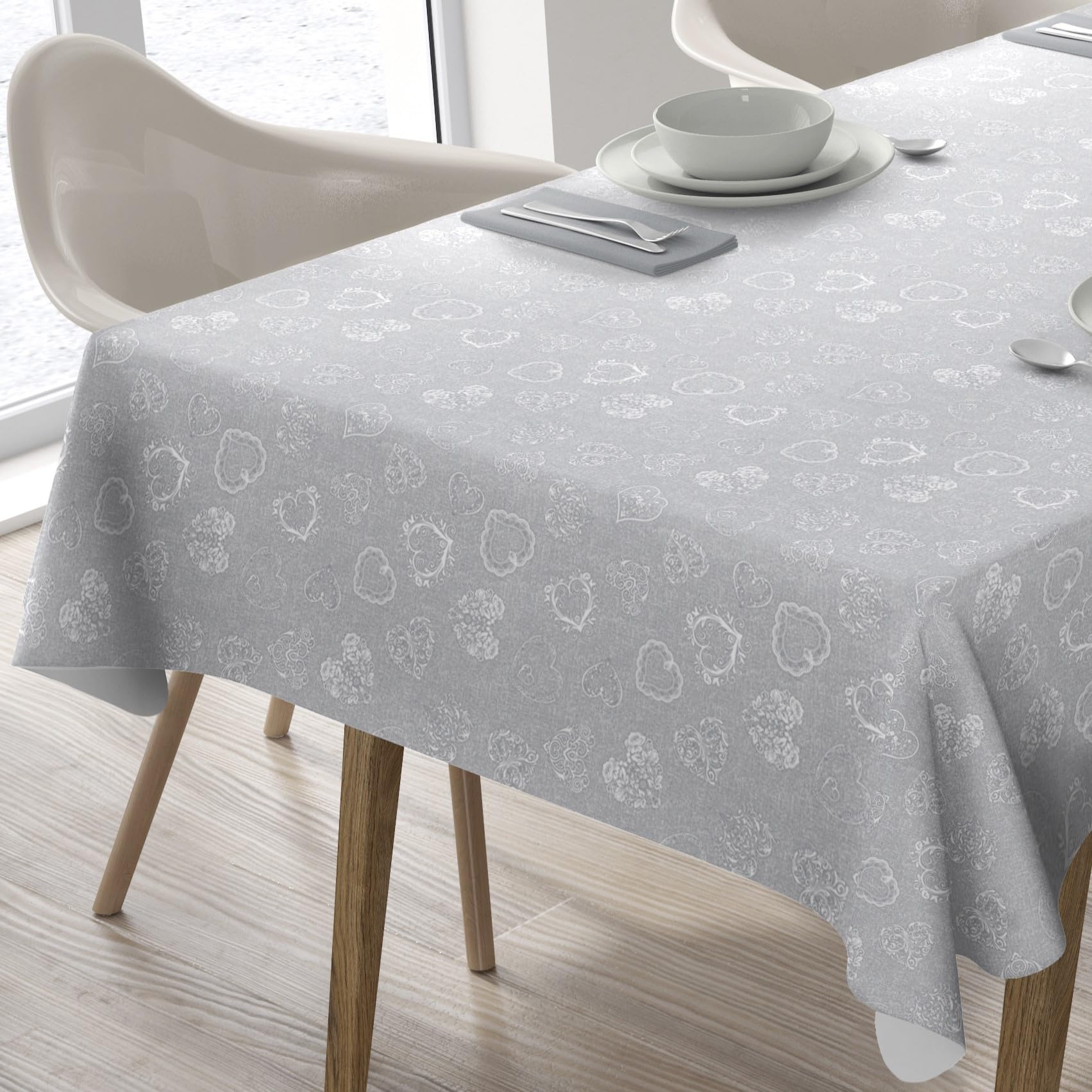 Home Direct Rectangular Oilcloth PVC Wipe Clean Tablecloth Table Cover 140cm x 240cm 55x94 Light Grey, Silver