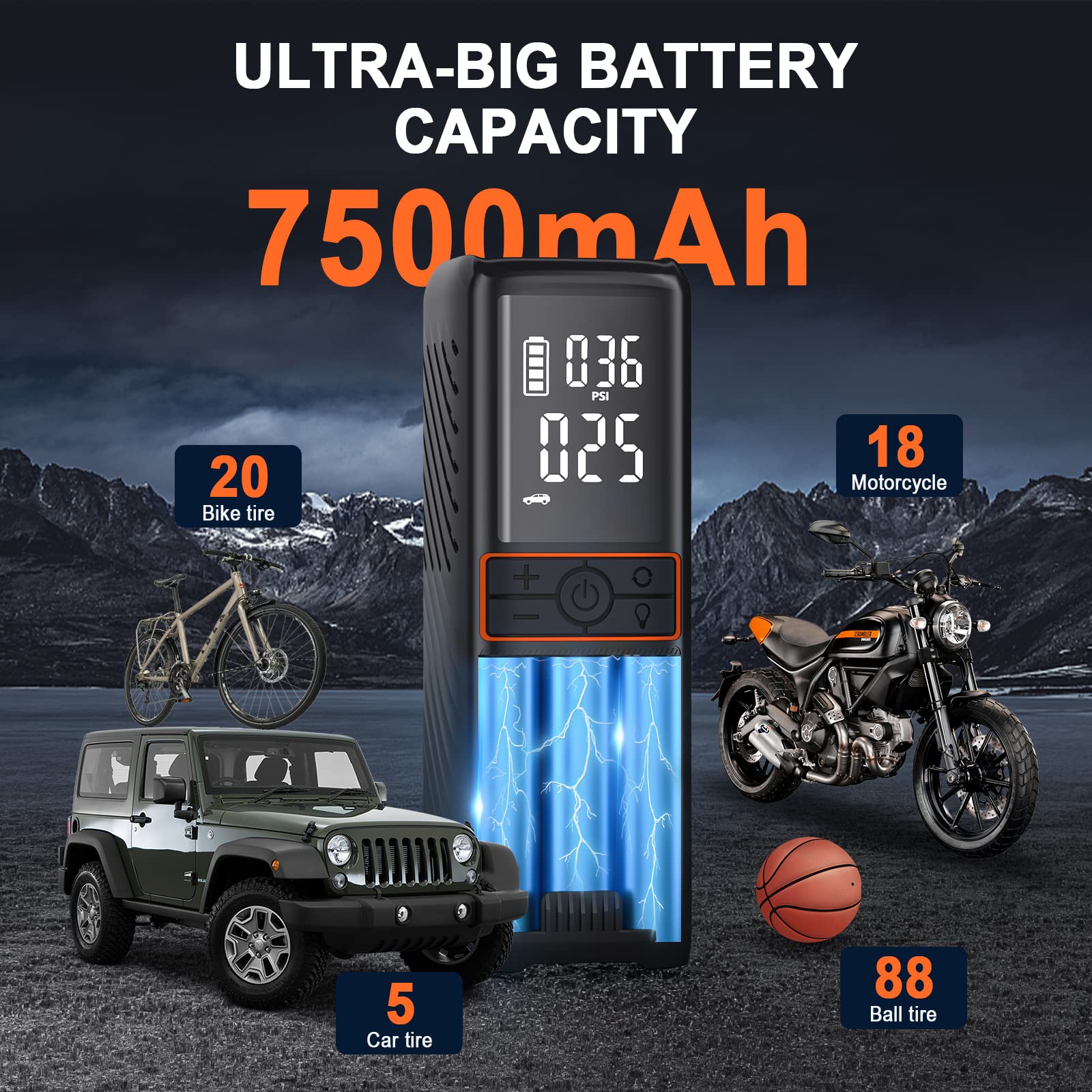 GOOLOO GT160 Tire Inflator Portable Air Compressor, 160PSI Portable Air Pump for Car Tires, 7500mAh Cordless Air Pump with Digital Pressure Suitable for Cars, Bikes, Balls, Motorcycles