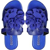 GORGLITTER Women's 3D Flower Sandals Strappy Dressy Boho Cute Open Toe Slip On Vacation Summer Slide Shoes