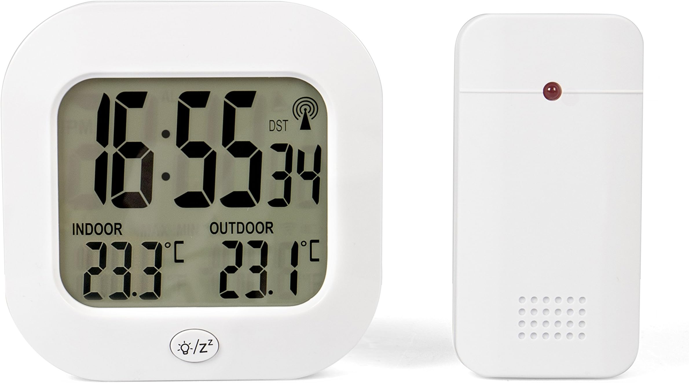 Tecvance Temperature Monitor with Radio-Controlled Clock – Digital Thermometer that Displays Indoor and Outdoor Temperature in °C & °F