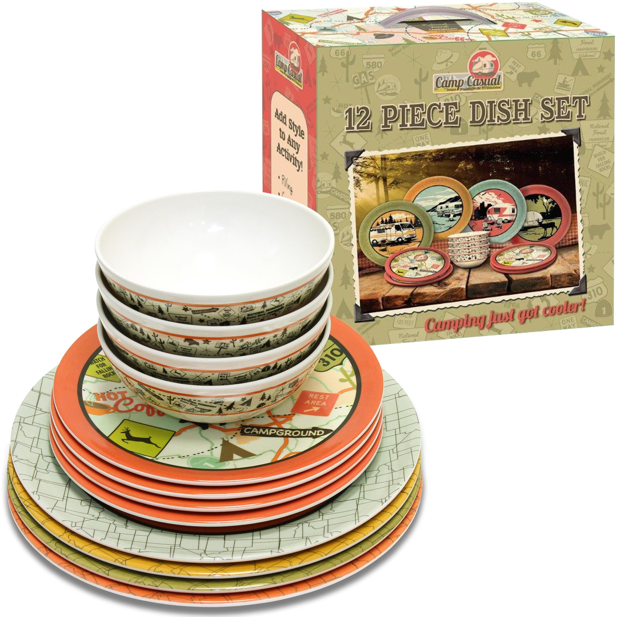 Melamine Plates & Bowls Set - 12-Piece Dish Set for Indoor & Outdoor Dining - BPA Free, Top Shelf Dishwasher Suitable Dinnerware Set - Sturdy Melamine Dinnerware Sets - Camping Dishes by Camp Casual Image