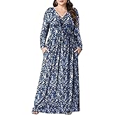 PEVRL Plus Size Maxi Dresses for Curvy Women V Neck Casual Long Dress with Pockets 1X-5X