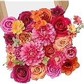 Alecono Artificial Flowers, Orange and Hot Pink Silk Fake Flowers for DIY Wedding Bouquets, Cake Flowers for Table Centerpieces Party Home Decorations