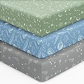 Unnivoll Baby Crib Sheets for Boys Girls, 28x52x8in Fitted Crib Sheet Neutral 3 Pack for Standard Crib and Toddler Mattress, Breathable Soft Microfiber Baby Sheet Green Gray Constellation