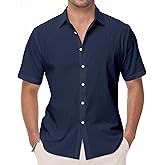 EOUOSS Mens Linen Shirts Short Sleeve Button Down Regular Fit Shirts Casual Vacation Beach Summer Hawaiian Tops