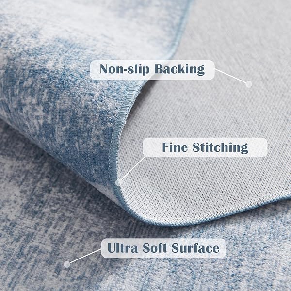 JINCHAN AREA RUG 3X5 WASHABLE ENTRYWAY RUG MODERN ABSTRACT INDOOR CONTEMPORARY CARPET THIN SOFT MAT KITCHEN BLUE FLOOR COVER NON SLIP FOR BEDROOM LIVING ROOM LAUNDRY NURSERY