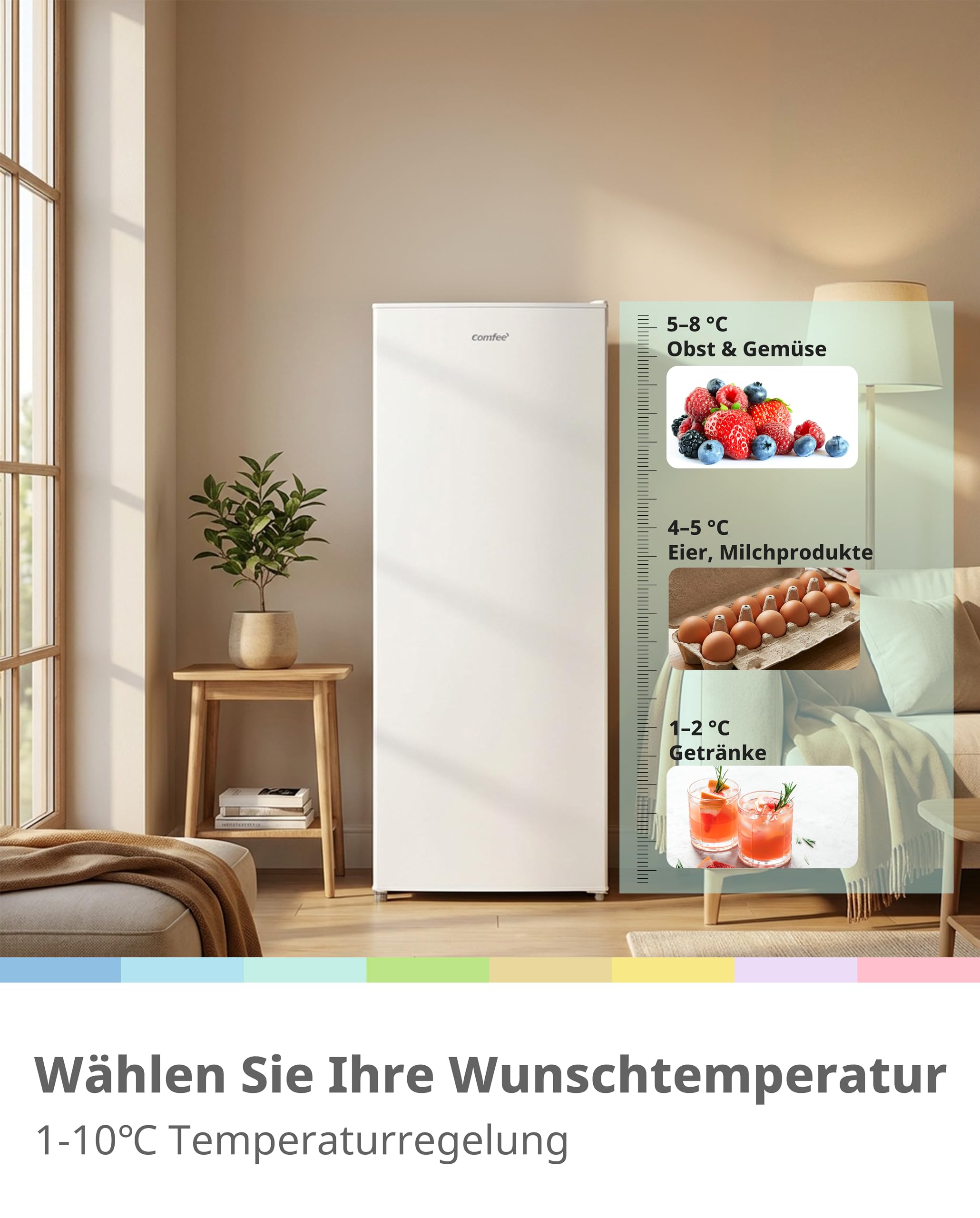 Comfee RCD235WH2EU(E) Kühlschrank, 230L Kühlschrank ohne Gefrierfach, 40 dB leise, LED-Licht, 1–10°C einstellbar, wechselbarer Türanschlag, Mehrfach-Glasablagen, Obst- & Gemüseschublade, Weiß 5