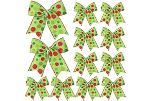 Wninbu 12 Pcs Red Green Christmas Bows,6 Inch Large Christmas Wreaths Bows for Tree Gift Wrapping Garland,Christmas Decoration Holiday Party Crafts Xmas Tree Ribbon Ornaments (Glitter dot-White)