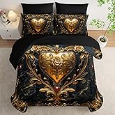 lneffble King Size Heart Comforter Set, 7 Piece (1 Comforter, 1 Flat Sheet, 1 Fitted Sheet, 2 Pillowcase and 2 Pillow Sham)