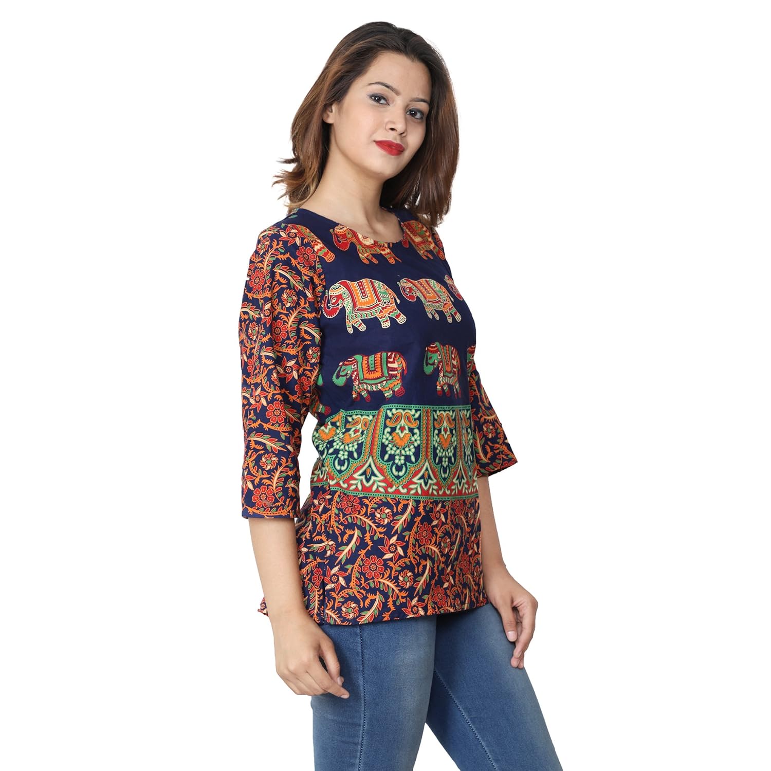 theurbanstreet 100% cotton rajasthani printed women's a-line top