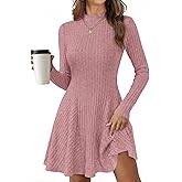 KIRUNDO Sweater Dress for Women 2026 Spring Fall Long Sleeve Mock Turtleneck A Line Fit and Flare Ribbed Knit Short Dresses