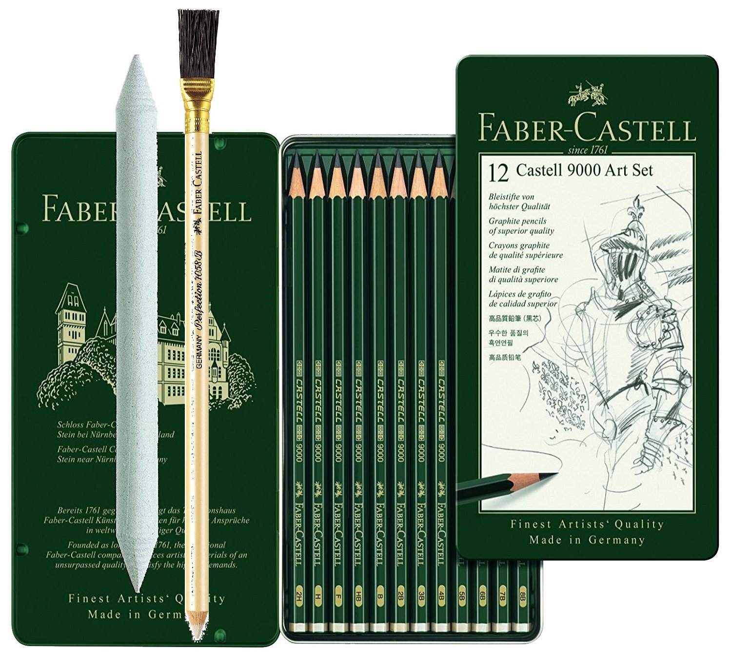 Faber-Castell 119065 Pencil Castell 9000 Art Set of 12 Includes 8B – 2H (Set of 12, + Eraser Pen)