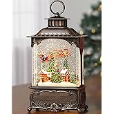 Gorrzai Village Snow Globe Lantern Christmas Snow Globes, Lighted Musical Christmas Decorations Indoor for Home with Music Timer Swirling Glitter, Navidad Santa Reindeer Decor, USB or Battery Operated