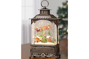 Gorrzai Village Snow Globe Lantern Christmas Snow Globes, Lighted Musical Christmas Decorations Indoor for Home with Music Timer Swirling Glitter, Navidad Santa Reindeer Decor, USB or Battery Operated