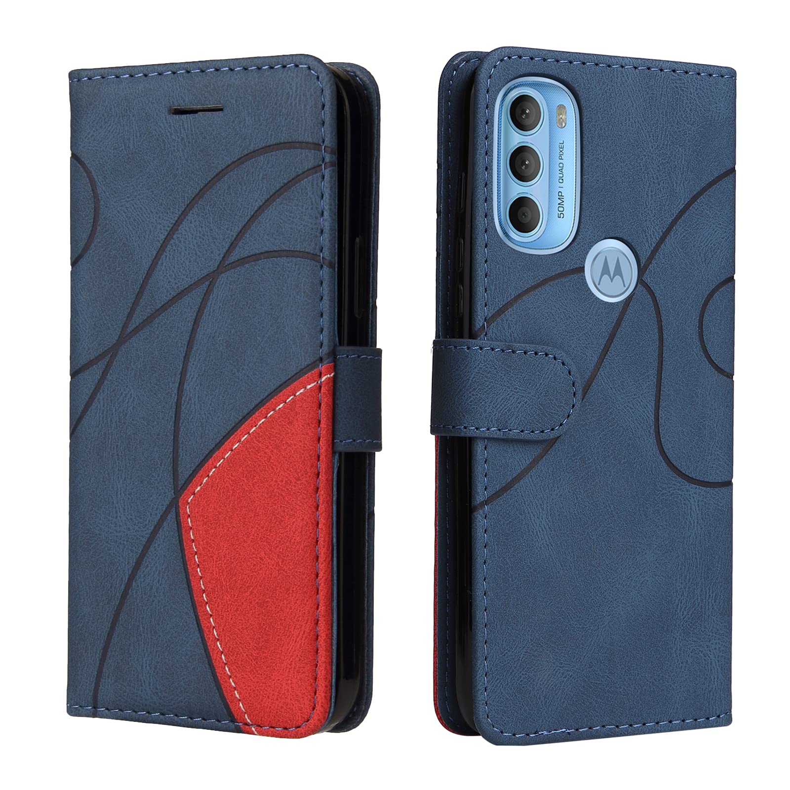 Huzhide Motorola Moto G71 5G Wallet Case, Soft Leather Wallet Case Flip Folding Shockproof Cover with Credit Card Slots Stand Magnetic Protective Compatible with Motorola Moto G71 5G Phone Case, Blue
