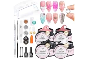 BEETLES GEL POLISH Beetles Solid Builder Gel for Nails,4 Colors Clear Pink White 3D Sculpting Gel Non-Sticky Hand Carving Nail Glue for 3D Nail Art with 3D Mold Chrome Powder Tools Salon DIY at Home,UV&LED Needed