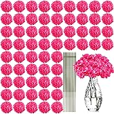 Yunsailing 100 Pcs Artificial Hydrangea Flowers Hydrangea Flower Heads with Stems Silk Faux Hydrangea Flowers for Wedding Centerpiece Fake Bouquet Home Indoor Garden Party Decoration (Rose Red)