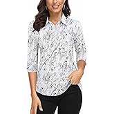 Zamowoty Women's 3/4 Sleeve Golf Tennis Polo Shirts 4-Button Dry Fit Workout Tops Athletic Shirt UPF50+