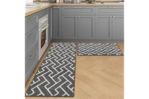 hicorfe Kitchen Rugs and Mats Sets,2 Pieces Super Absorbent Polypropylene Non-Slip Rug,Soft Comfort Floor Mat,Machine Washable Kitchen,Hallway,Office,Sink,Laundry（20" x 31.5" Plus 20" x 48",Grey）