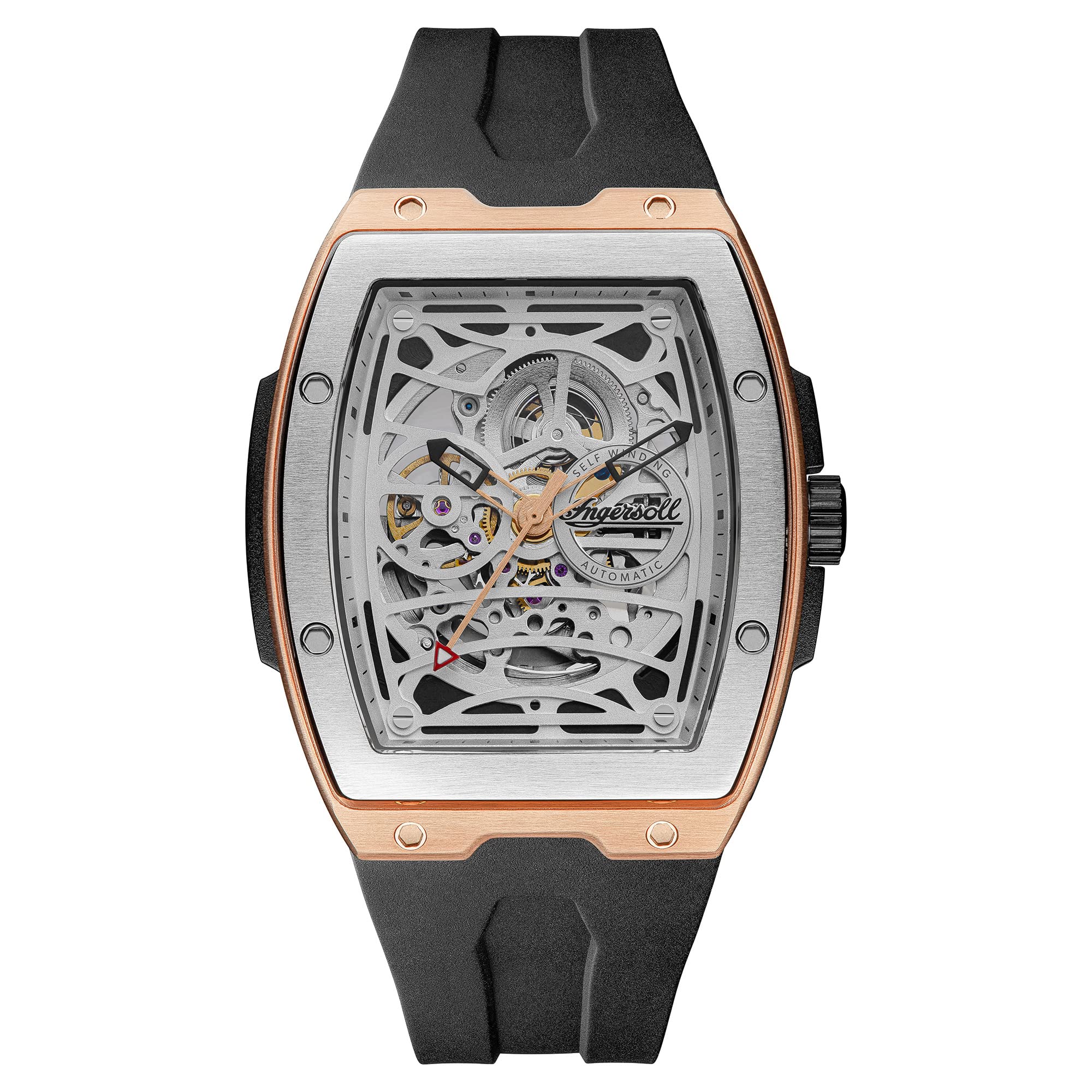 Ingersoll 1892 The Challenger Mens 45mm Automatic Watch with Silver Dial and Black PU Plastic Strap I12302