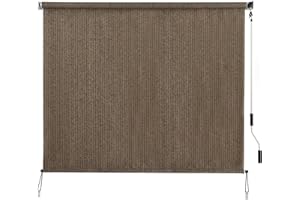 SEEYE Outdoor Sunshade Roller Shades 96" W x 96" H, Cordless Roll Up Shade Blinds Privacy Screen with 90% UV Protection, Exterior Patio Shade Cloth for Porch Pergola Balcony Backyard Windows, Mocha