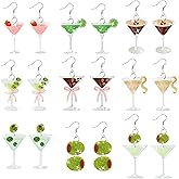 Y1tvei Martini Acrylic Dangle Earrings - 9 Pairs Cute Olive Strawberry Lemon Coffee Beans Coquette Pink Bow Glitter Dangle Drop for Women Girls, Stylish Accessories Jewelry Gift Set for Party Holiday